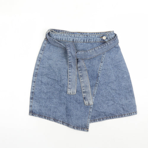 Quiz Womens Blue Cotton Wrap Skirt Size 10 Button - be