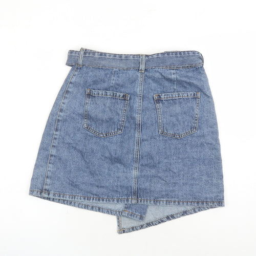Quiz Womens Blue Cotton Wrap Skirt Size 10 Button - be