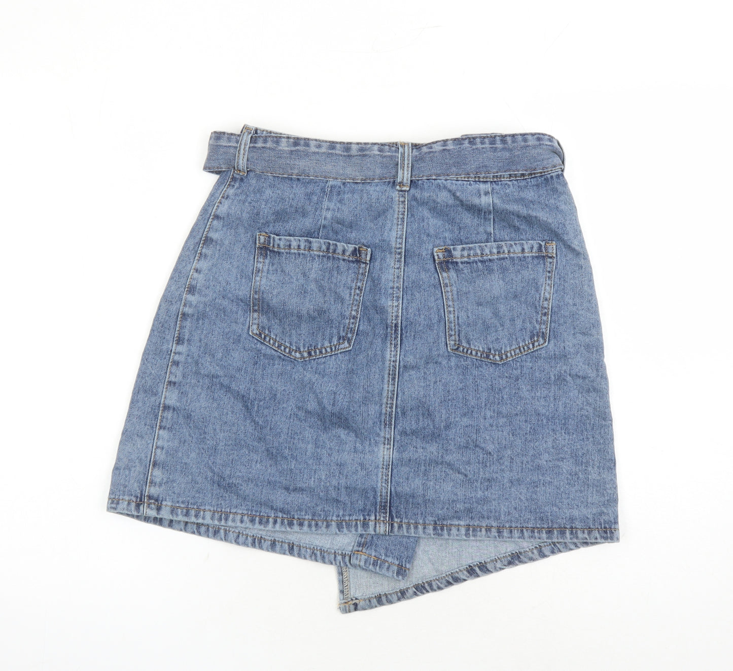 Quiz Womens Blue Cotton Wrap Skirt Size 10 Button - be