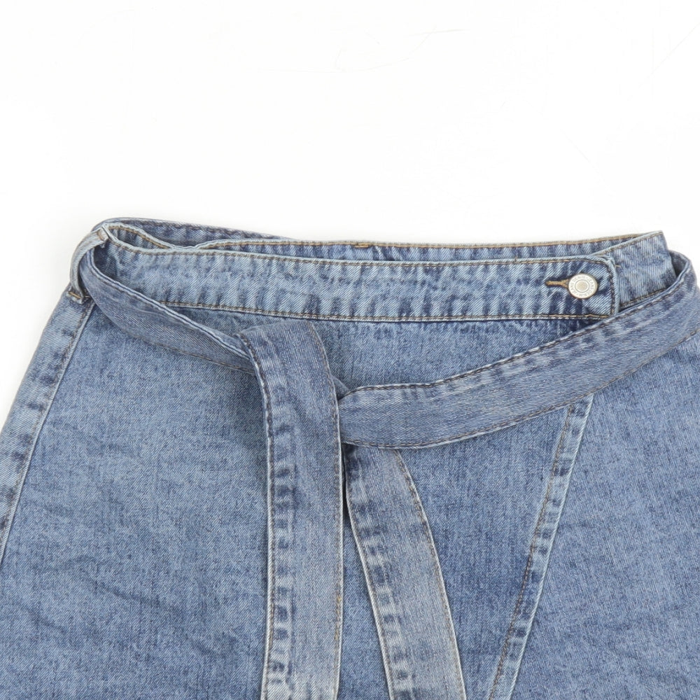 Quiz Womens Blue Cotton Wrap Skirt Size 10 Button - be