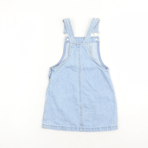 Disney Girls Blue Cotton Pinafore/Dungaree Dress Size 2-3 Years Square Neck Button - Frozen Elsa