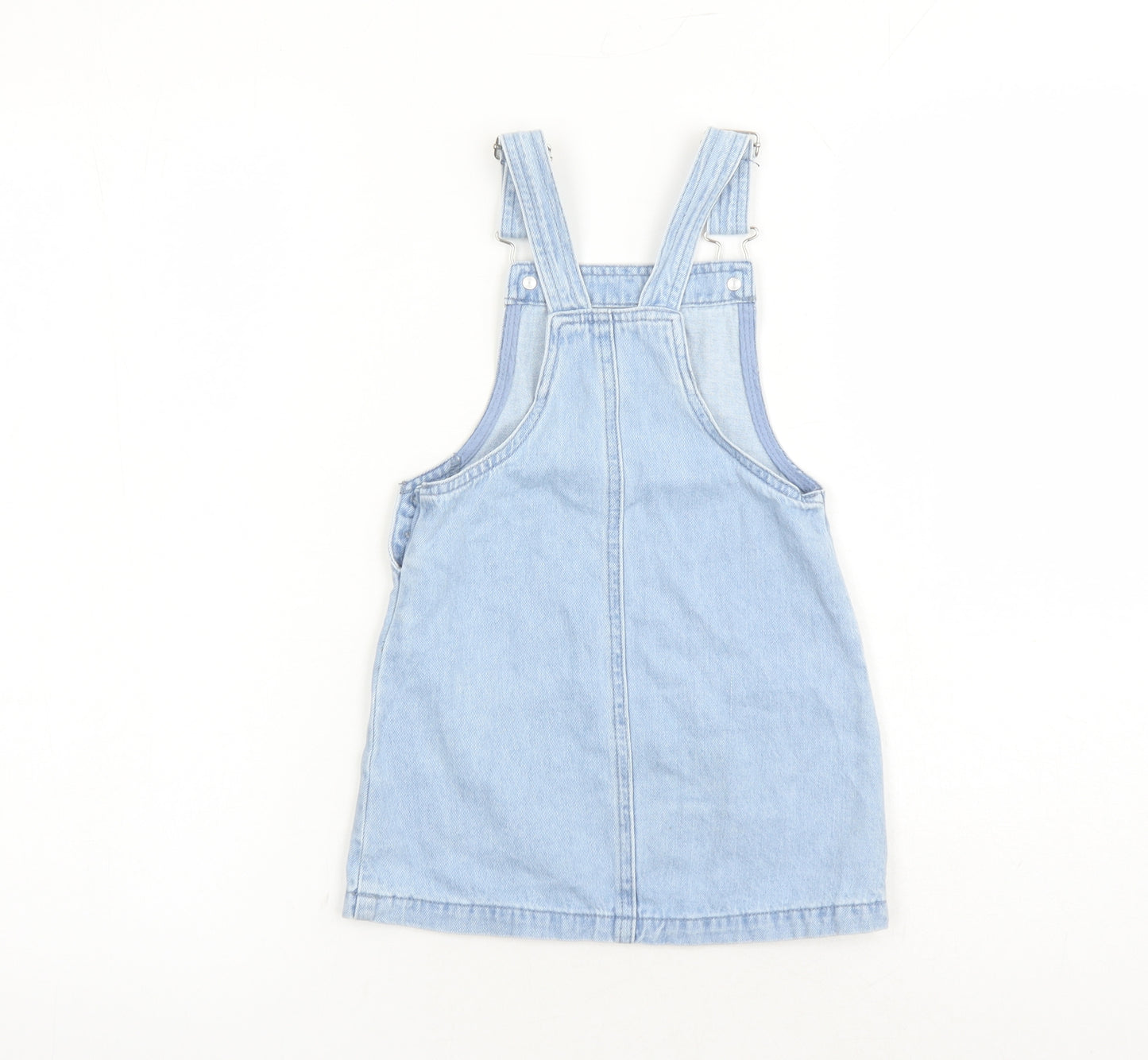 Disney Girls Blue Cotton Pinafore/Dungaree Dress Size 2-3 Years Square Neck Button - Frozen Elsa