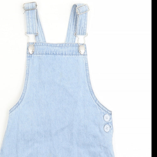 Disney Girls Blue Cotton Pinafore/Dungaree Dress Size 2-3 Years Square Neck Button - Frozen Elsa