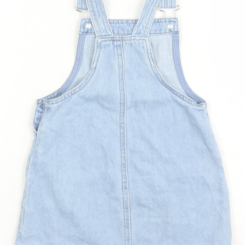 Disney Girls Blue Cotton Pinafore/Dungaree Dress Size 2-3 Years Square Neck Button - Frozen Elsa