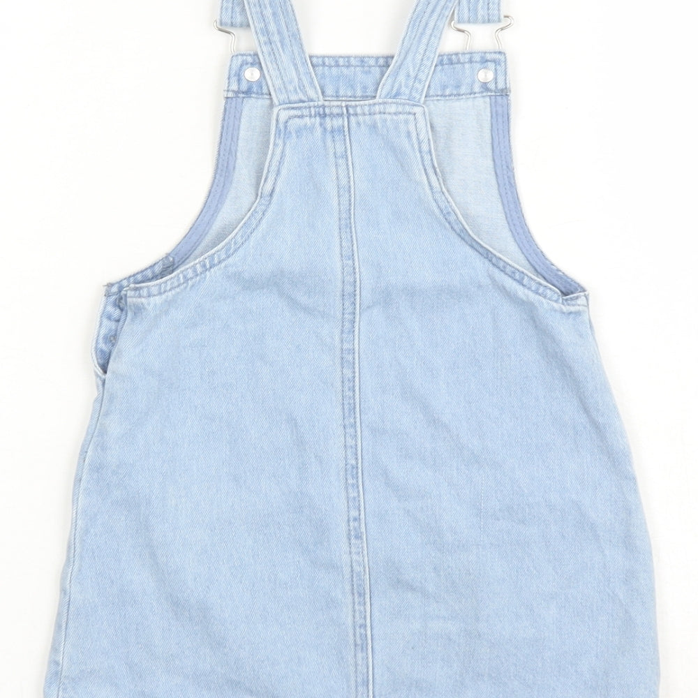 Disney Girls Blue Cotton Pinafore/Dungaree Dress Size 2-3 Years Square Neck Button - Frozen Elsa