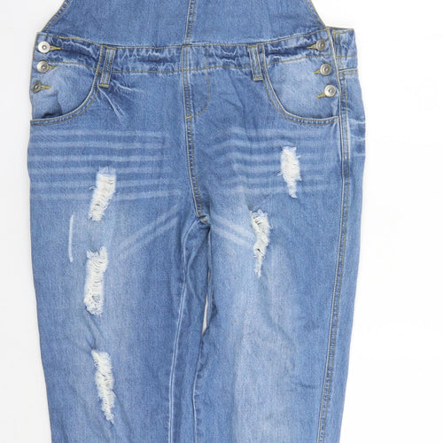 Denim & Co. Womens Blue Cotton Dungaree One-Piece Size 12 L32 in Button - Distressed Look