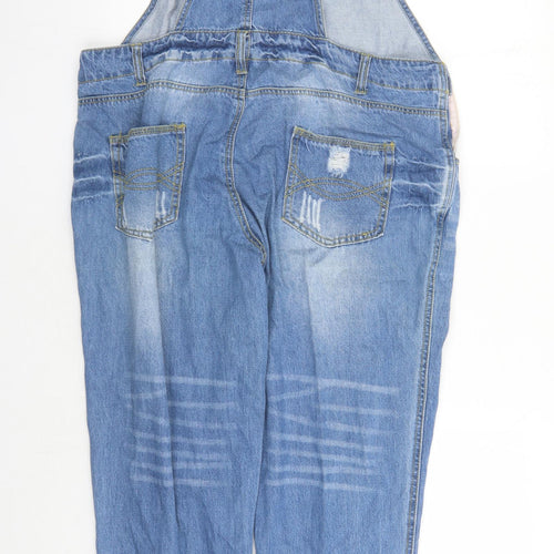 Denim & Co. Womens Blue Cotton Dungaree One-Piece Size 12 L32 in Button - Distressed Look