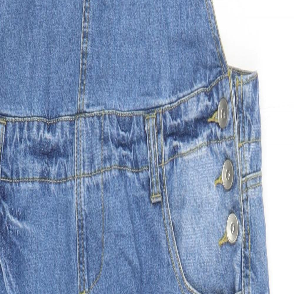 Denim & Co. Womens Blue Cotton Dungaree One-Piece Size 12 L32 in Button - Distressed Look