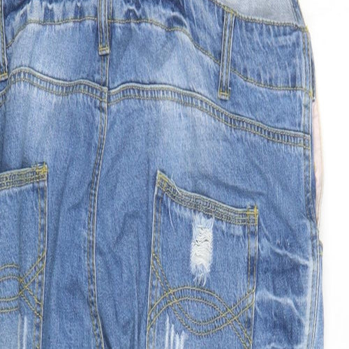 Denim & Co. Womens Blue Cotton Dungaree One-Piece Size 12 L32 in Button - Distressed Look