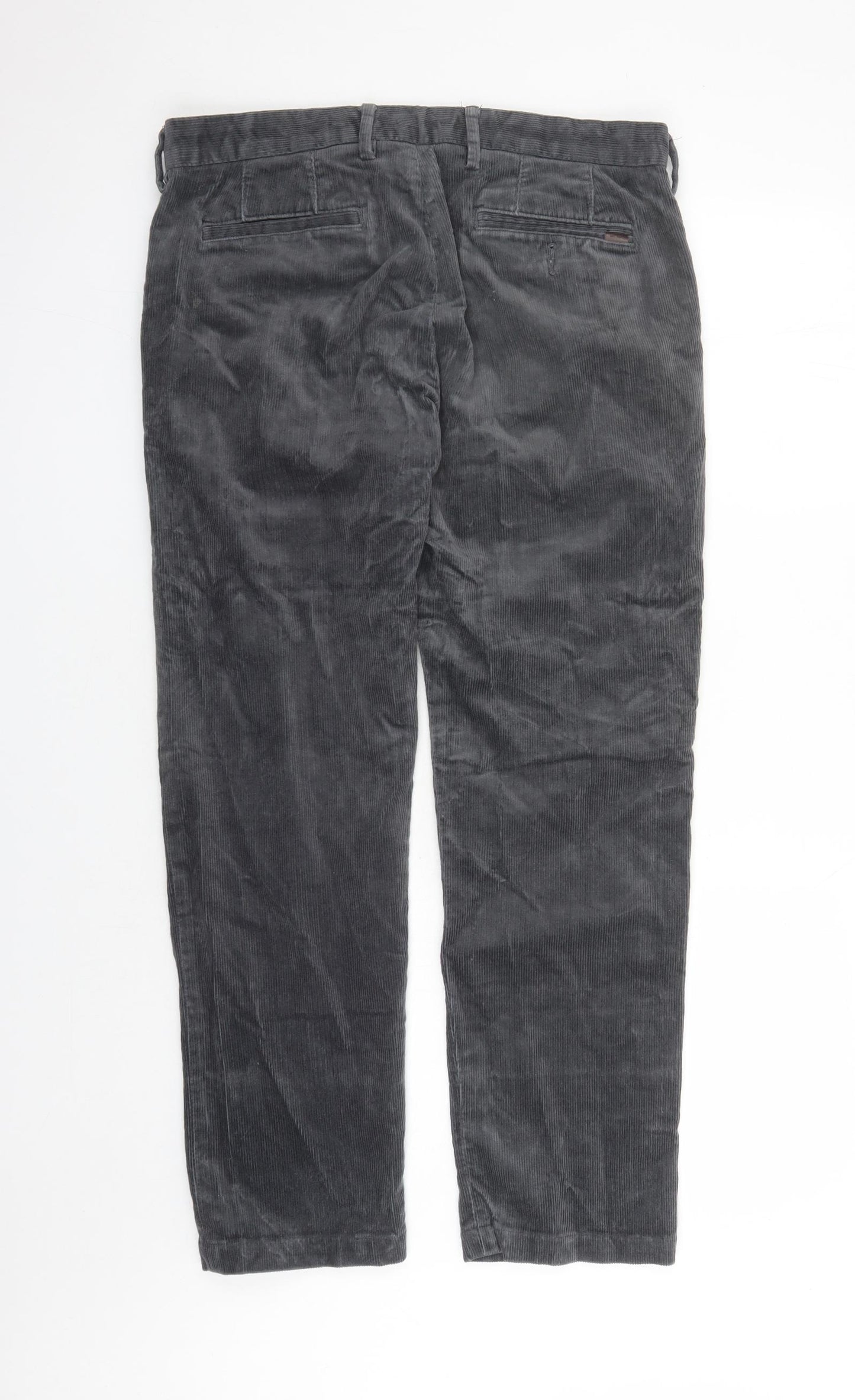 Marks and Spencer Mens Grey Cotton Trousers Size 34 in L29 in Regular Zip - Pockets