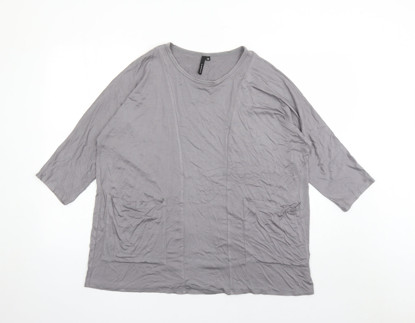 Yong Kim Womens Grey Modal Basic T-Shirt Size 14 Round Neck - Pockets