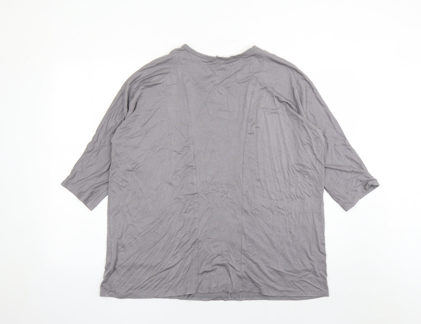 Yong Kim Womens Grey Modal Basic T-Shirt Size 14 Round Neck - Pockets