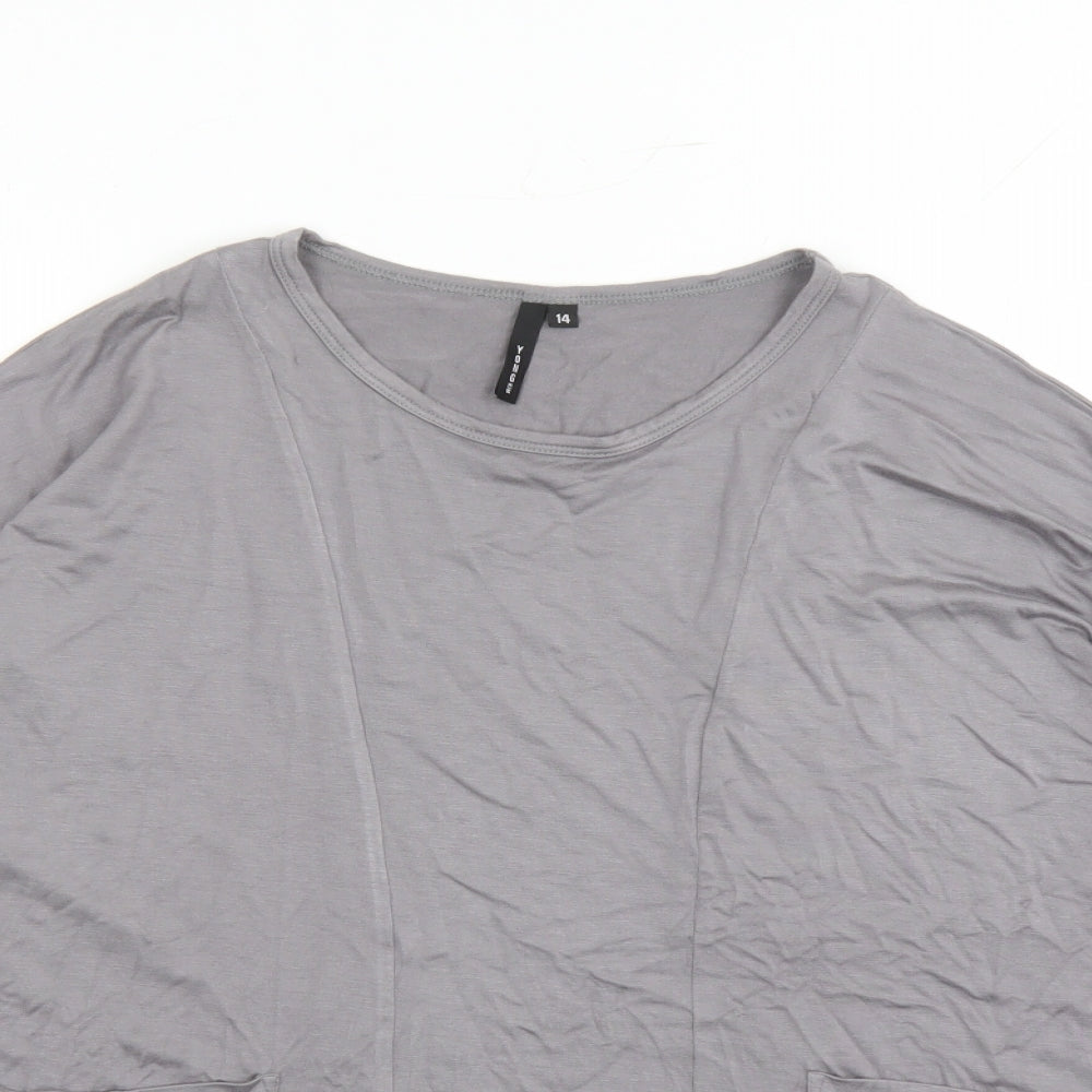 Yong Kim Womens Grey Modal Basic T-Shirt Size 14 Round Neck - Pockets
