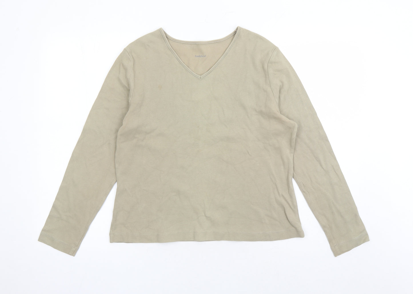 Hawkshead Womens Brown Cotton Basic T-Shirt Size 16 V-Neck