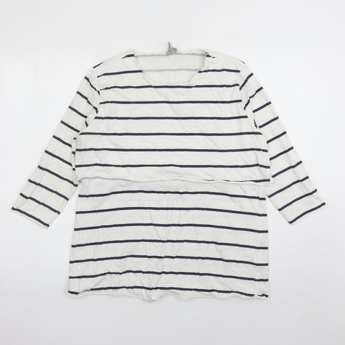 ASOS Womens White Striped 100% Cotton Basic T-Shirt Size 12 Round Neck