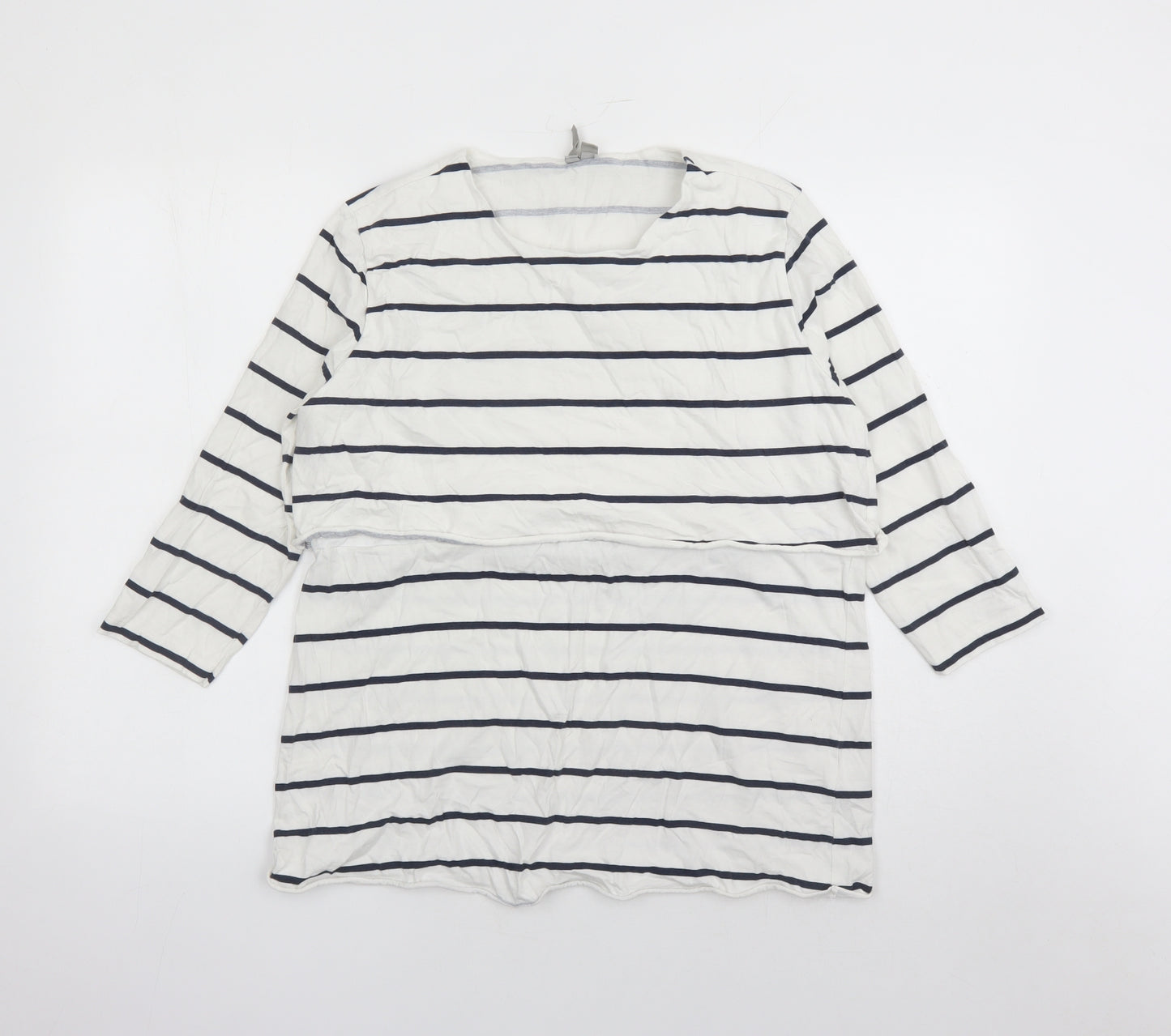 ASOS Womens White Striped 100% Cotton Basic T-Shirt Size 12 Round Neck