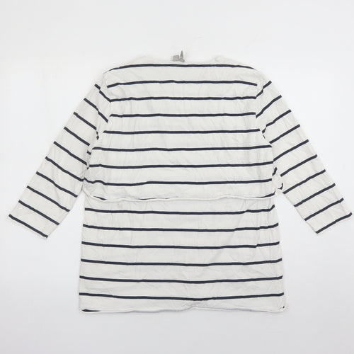 ASOS Womens White Striped 100% Cotton Basic T-Shirt Size 12 Round Neck