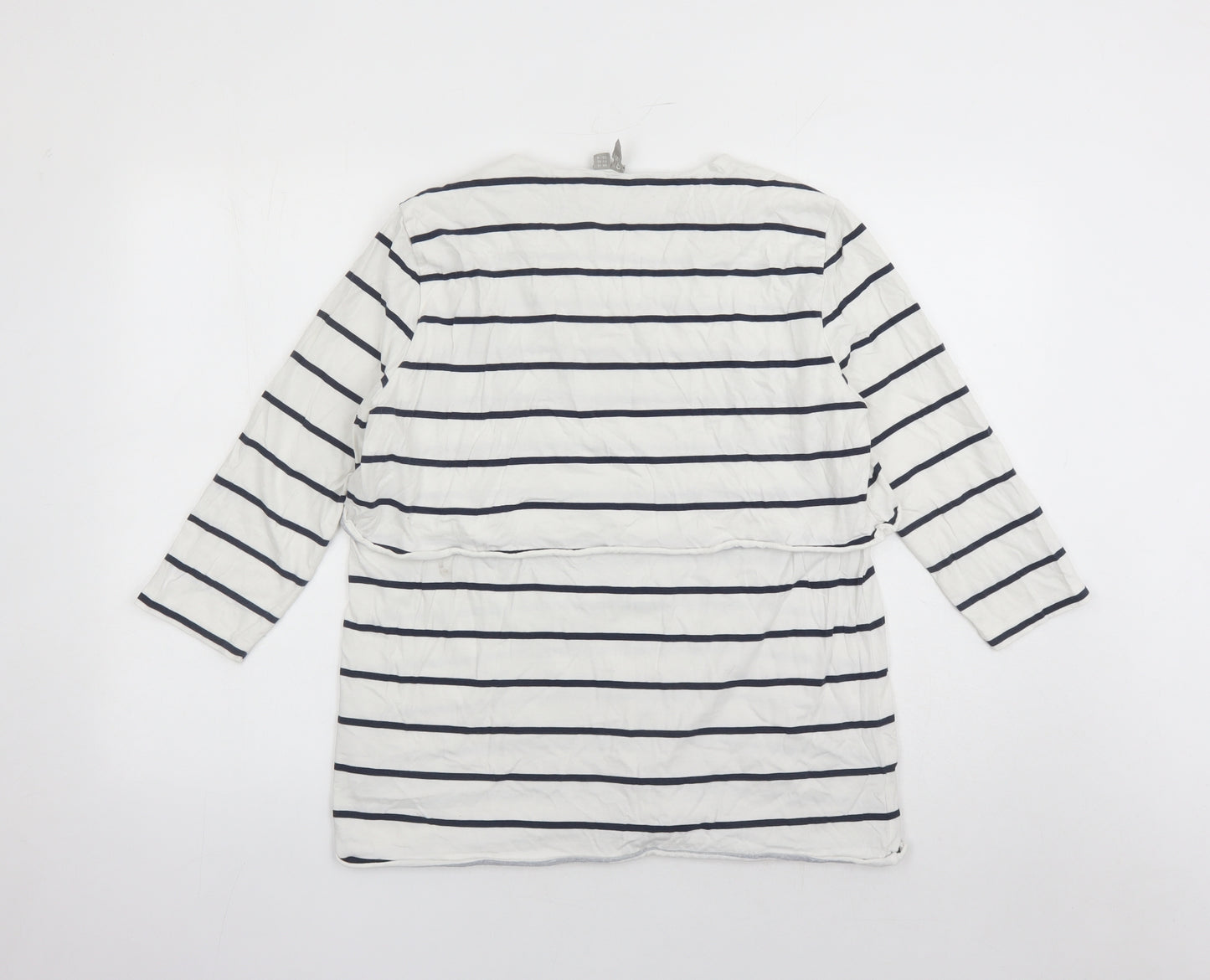 ASOS Womens White Striped 100% Cotton Basic T-Shirt Size 12 Round Neck