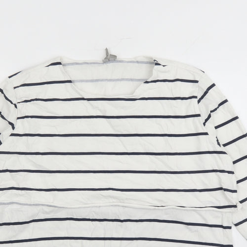 ASOS Womens White Striped 100% Cotton Basic T-Shirt Size 12 Round Neck