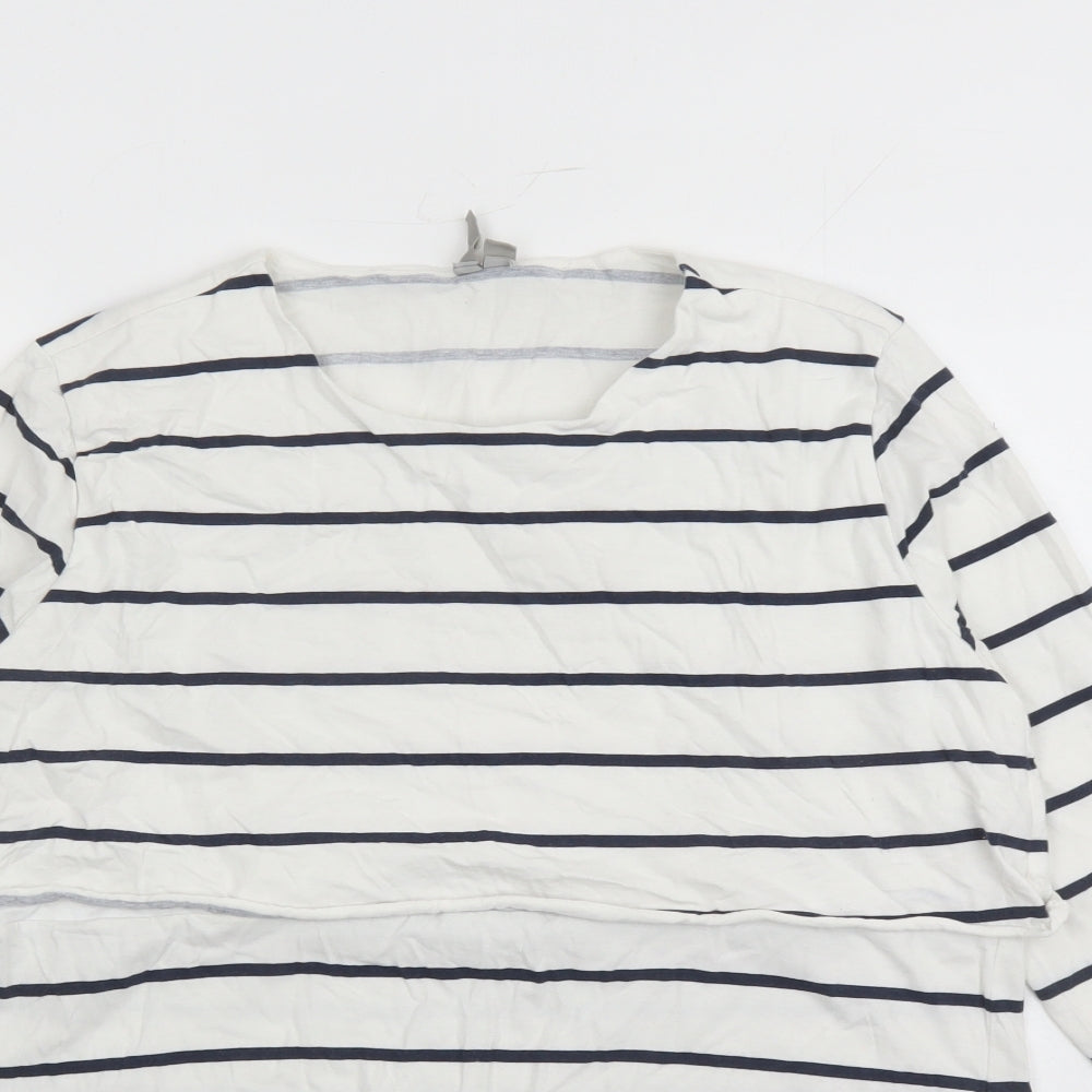 ASOS Womens White Striped 100% Cotton Basic T-Shirt Size 12 Round Neck