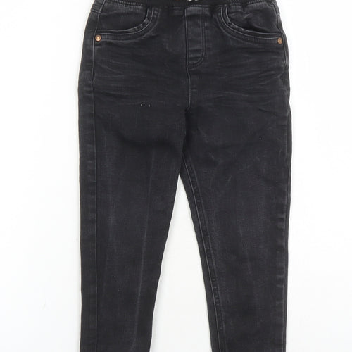 George Boys Black Cotton Straight Jeans Size 3-4 Years Regular Drawstring - Elasticated Waist Inside Leg 16 Inches