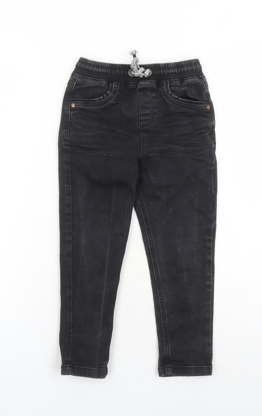 George Boys Black Cotton Straight Jeans Size 3-4 Years Regular Drawstring - Elasticated Waist Inside Leg 16 Inches