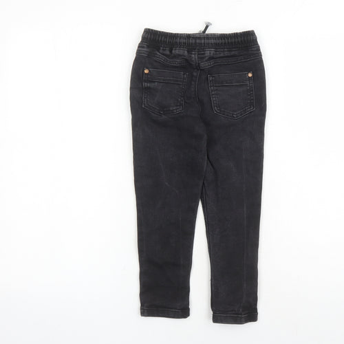George Boys Black Cotton Straight Jeans Size 3-4 Years Regular Drawstring - Elasticated Waist Inside Leg 16 Inches
