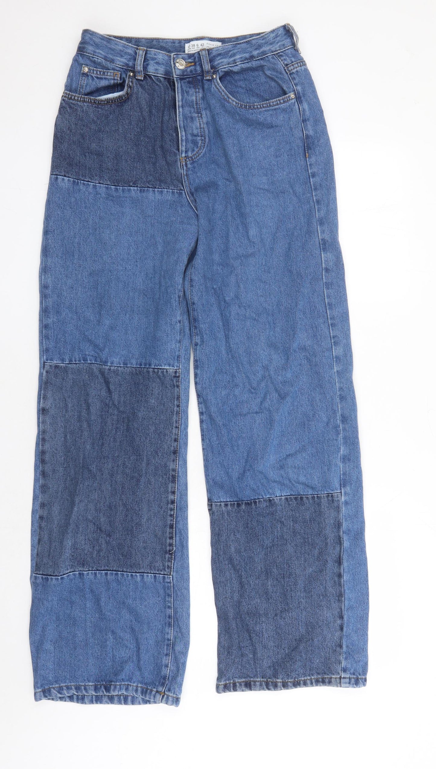 Denim & Co. Womens Blue Cotton Wide-Leg Jeans Size 10 L29 in Regular Button - Pockets