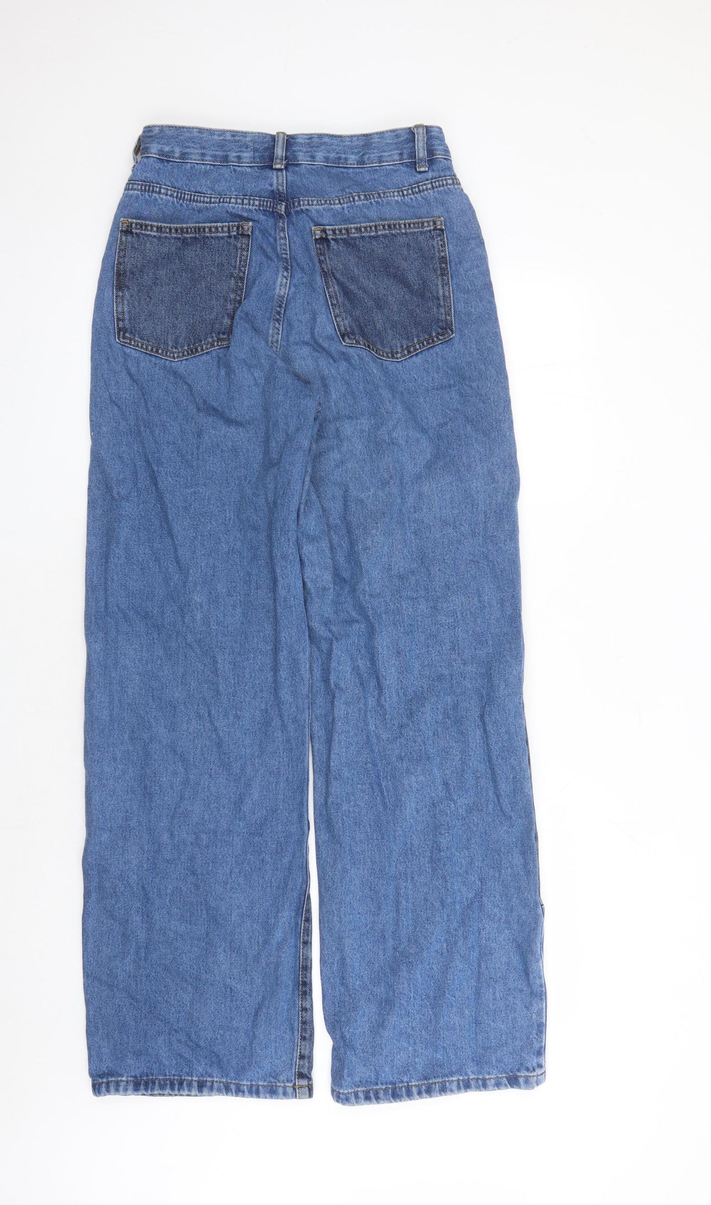 Denim & Co. Womens Blue Cotton Wide-Leg Jeans Size 10 L29 in Regular Button - Pockets