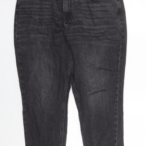 F&F Womens Black Cotton Cropped Jeans Size 18 L24 in Regular Zip - Pockets