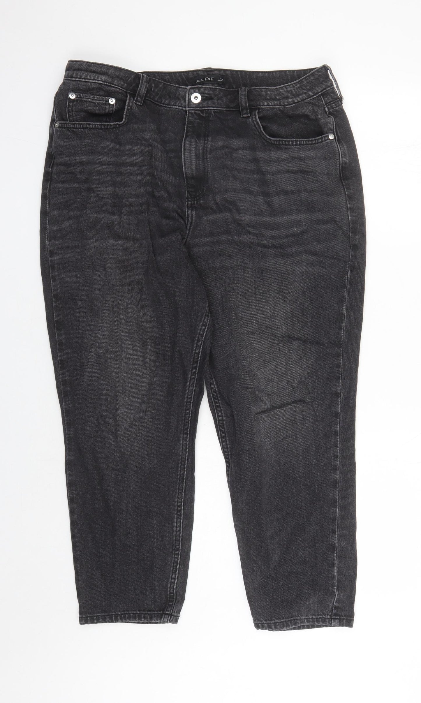 F&F Womens Black Cotton Cropped Jeans Size 18 L24 in Regular Zip - Pockets