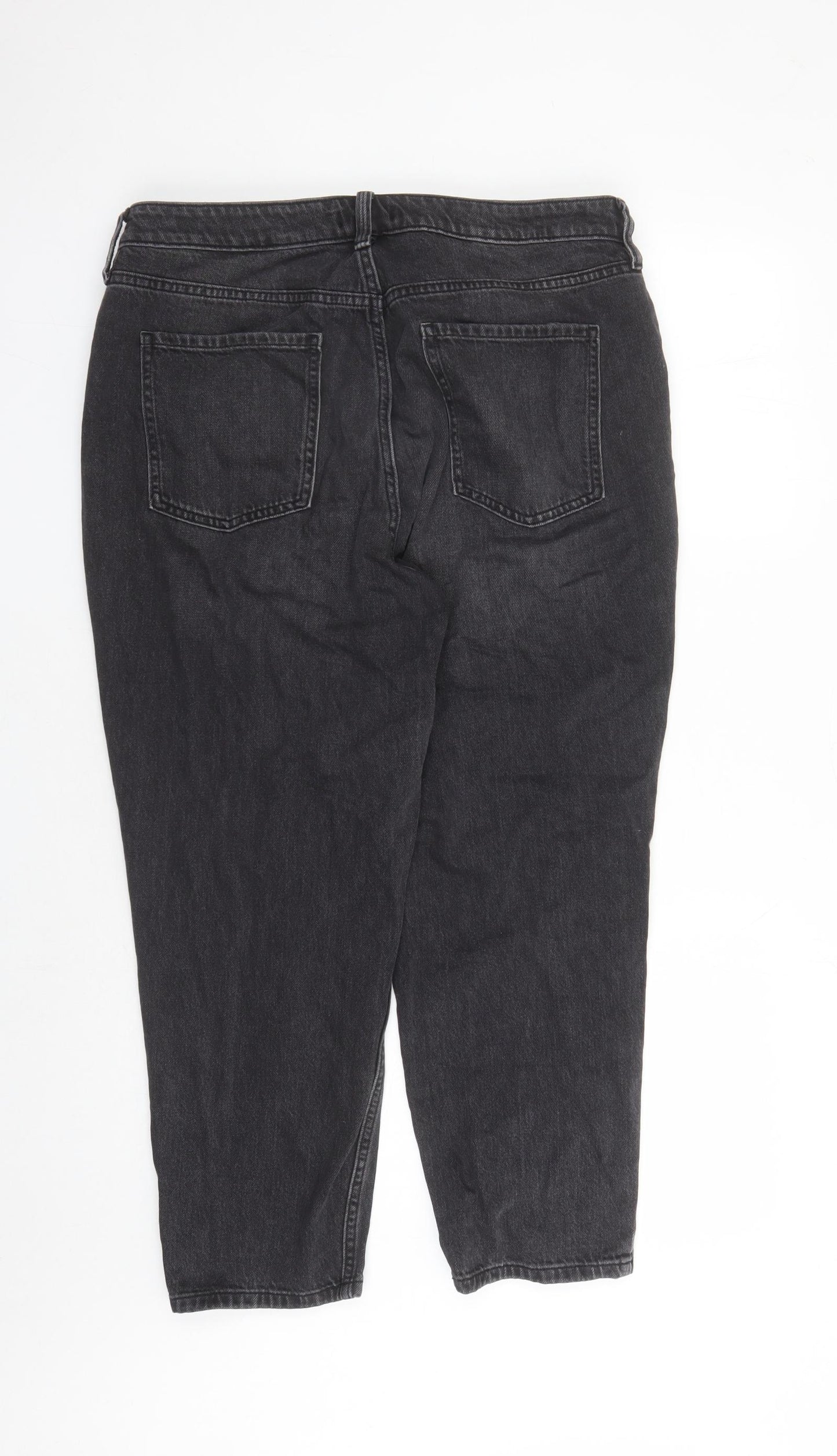 F&F Womens Black Cotton Cropped Jeans Size 18 L24 in Regular Zip - Pockets