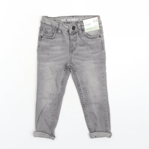 Denim & Co. Boys Grey Cotton Skinny Jeans Size 2-3 Years Regular Button - Elasticated Waist