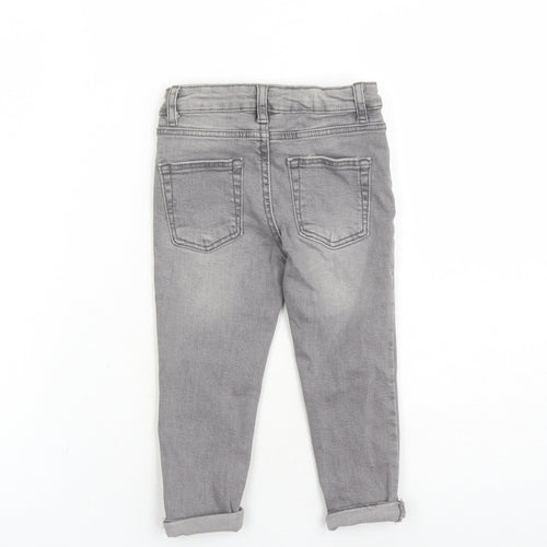 Denim & Co. Boys Grey Cotton Skinny Jeans Size 2-3 Years Regular Button - Elasticated Waist