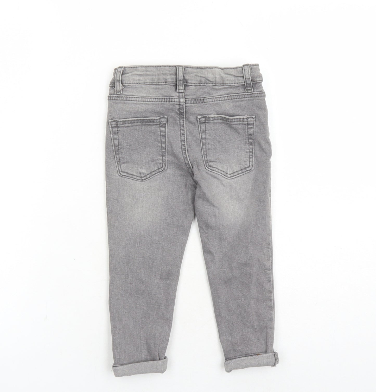 Denim & Co. Boys Grey Cotton Skinny Jeans Size 2-3 Years Regular Button - Elasticated Waist