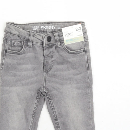 Denim & Co. Boys Grey Cotton Skinny Jeans Size 2-3 Years Regular Button - Elasticated Waist