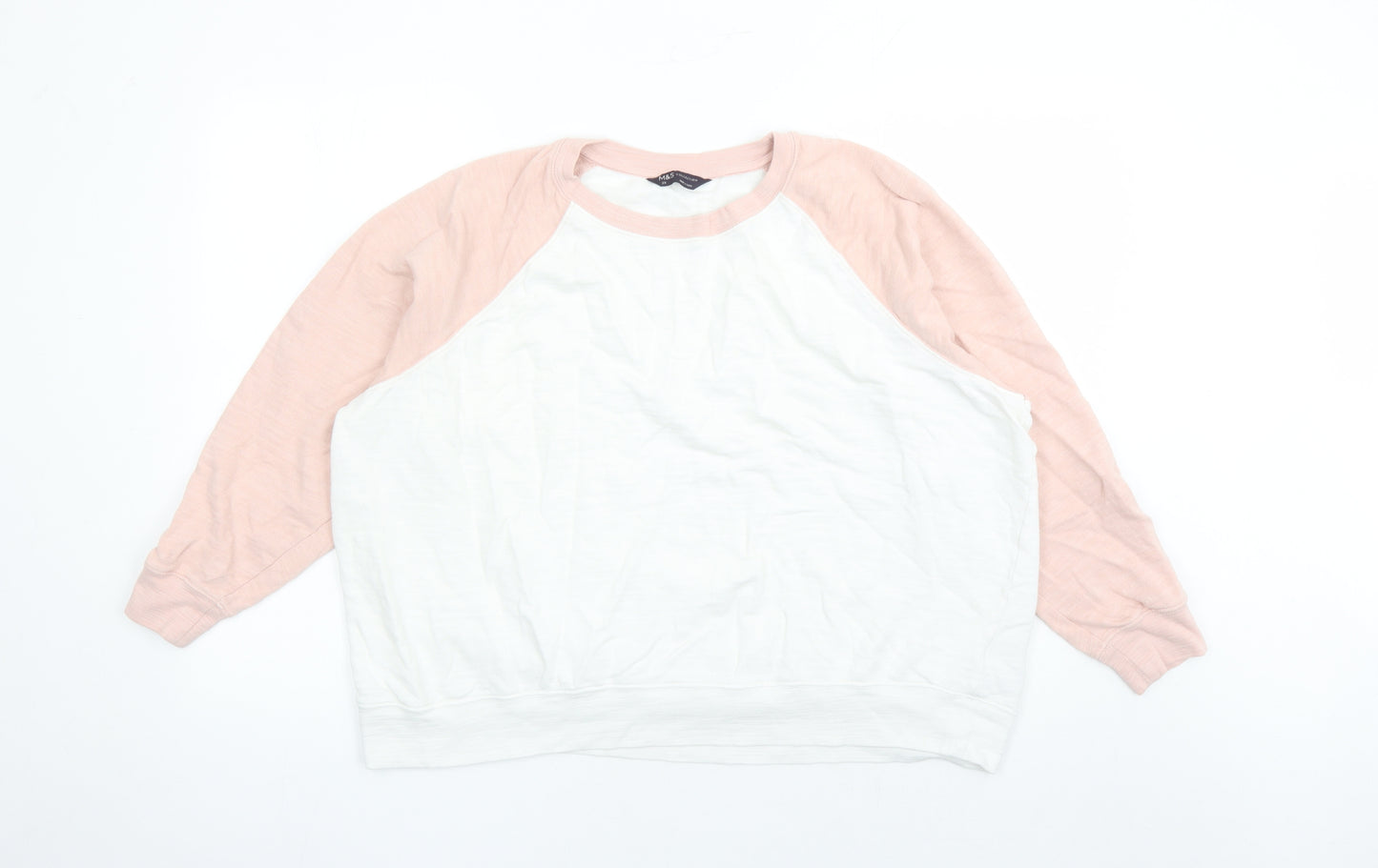 Marks and Spencer Womens White Colourblock 100% Cotton Pullover Sweatshirt Size 20 Pullover