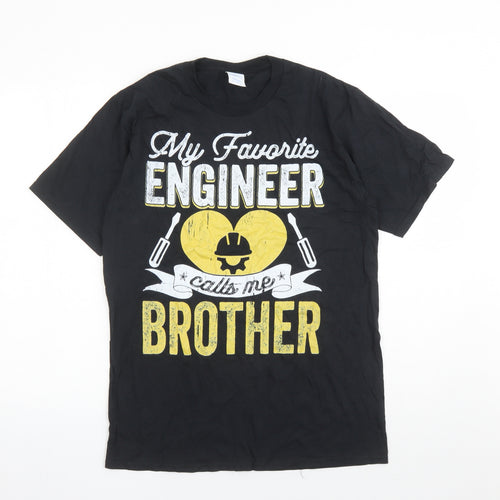 Port & Company Mens Black Cotton T-Shirt Size M Crew Neck - My Favourite Engineer Calls Me Brother