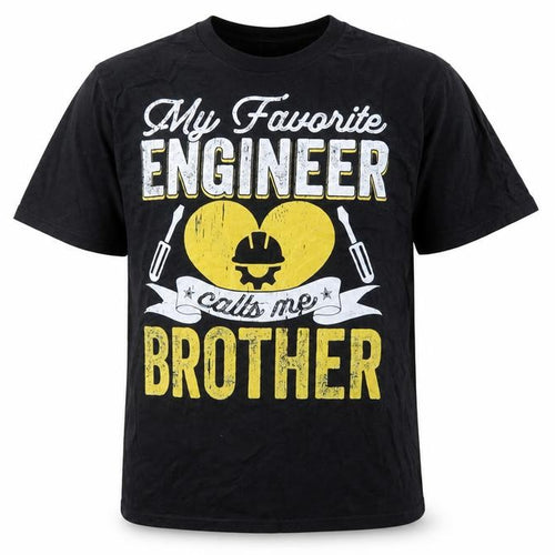Port & Company Mens Black Cotton T-Shirt Size M Crew Neck - My Favourite Engineer Calls Me Brother