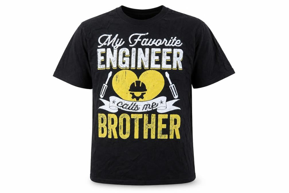 Port & Company Mens Black Cotton T-Shirt Size M Crew Neck - My Favourite Engineer Calls Me Brother