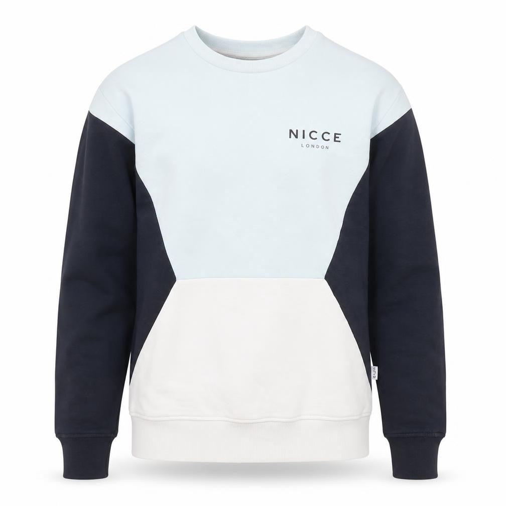 Front view of NICCE London men’s blue cotton pullover sweatshirt, size XS