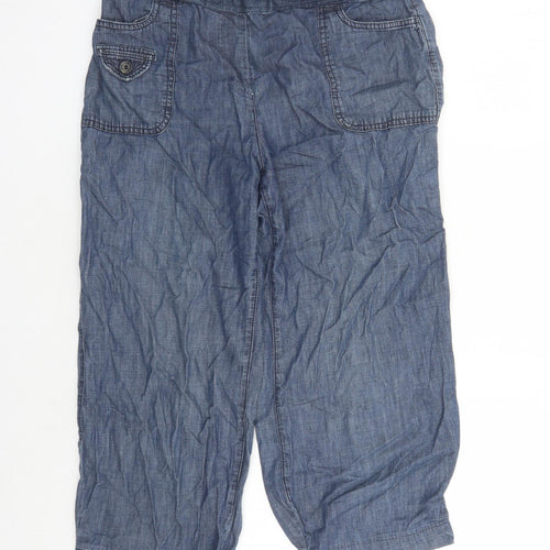 Debenhams Womens Blue Cotton Cropped Jeans Size 12 L20 in Regular - Elasticated Waist
