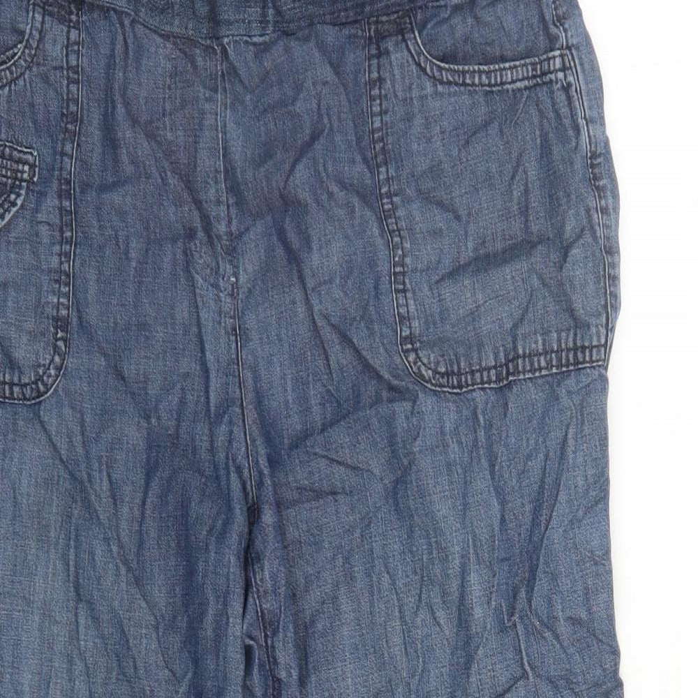 Debenhams Womens Blue Cotton Cropped Jeans Size 12 L20 in Regular - Elasticated Waist