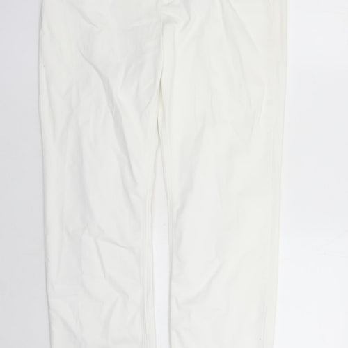 Marks and Spencer Womens White Cotton Straight Jeans Size 16 L31 in Regular Zip - Rhinestone Detail