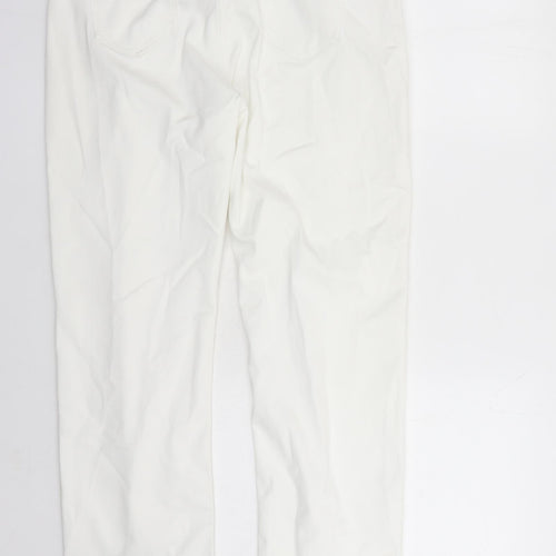 Marks and Spencer Womens White Cotton Straight Jeans Size 16 L31 in Regular Zip - Rhinestone Detail