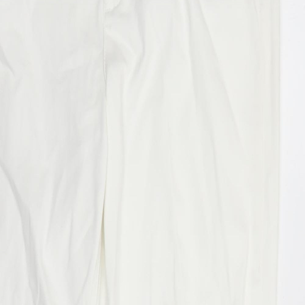 Marks and Spencer Womens White Cotton Straight Jeans Size 16 L31 in Regular Zip - Rhinestone Detail