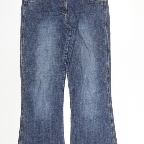 George Womens Blue Cotton Flared Jeans Size 14 L28 in Regular Zip - Pockets
