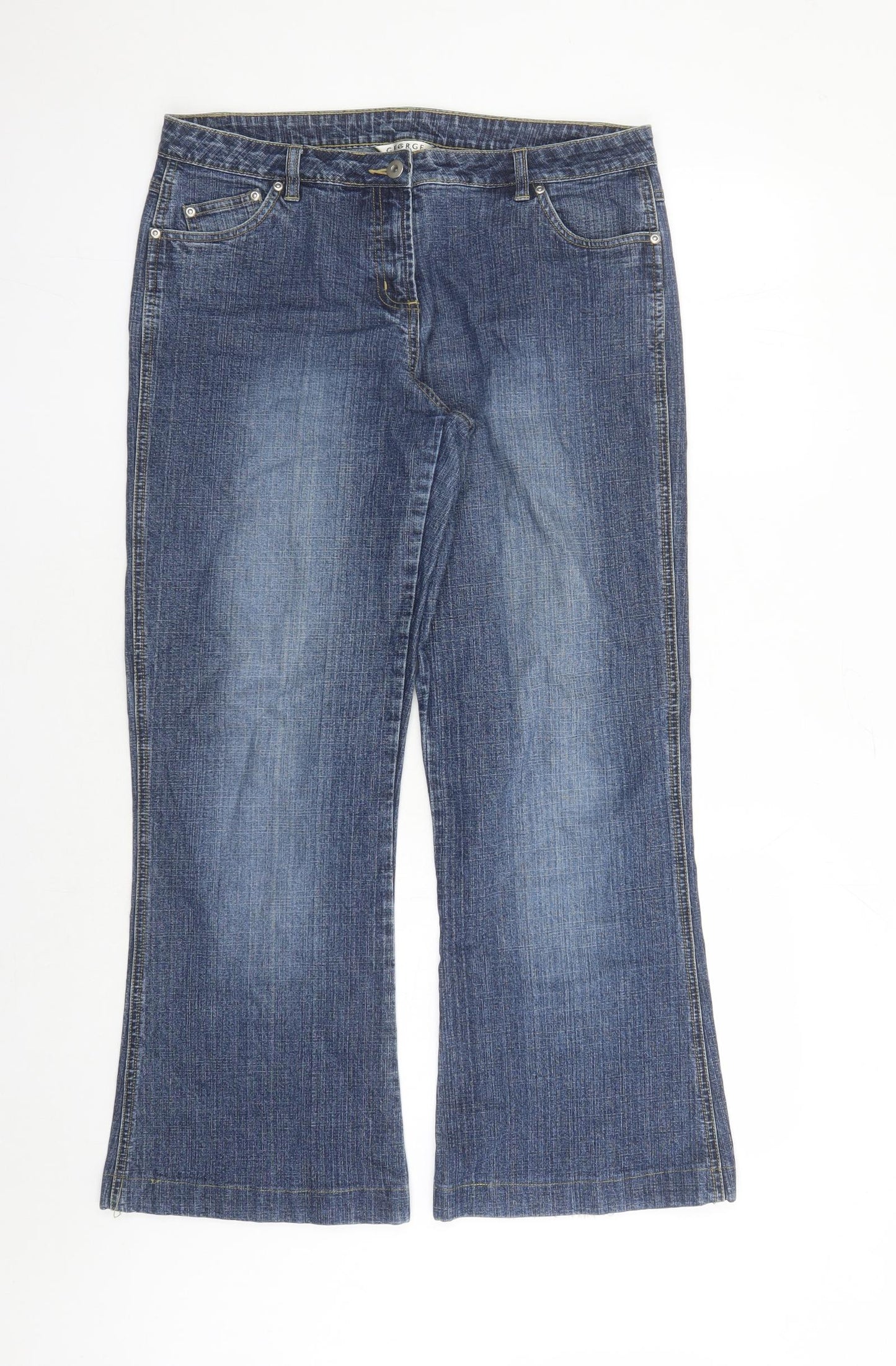 George Womens Blue Cotton Flared Jeans Size 14 L28 in Regular Zip - Pockets