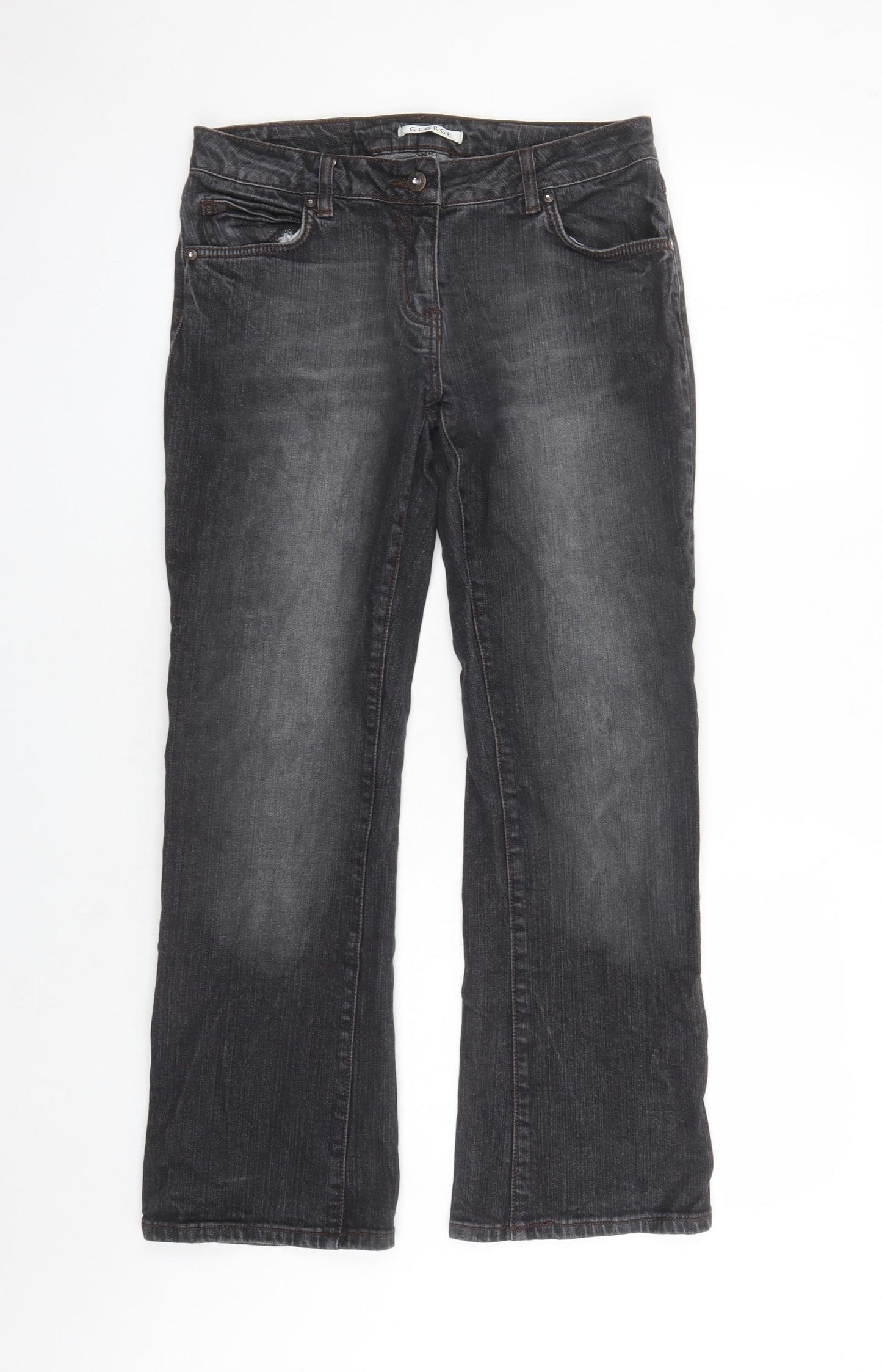 George Womens Black Cotton Bootcut Jeans Size 10 L28 in Regular Zip - Pockets