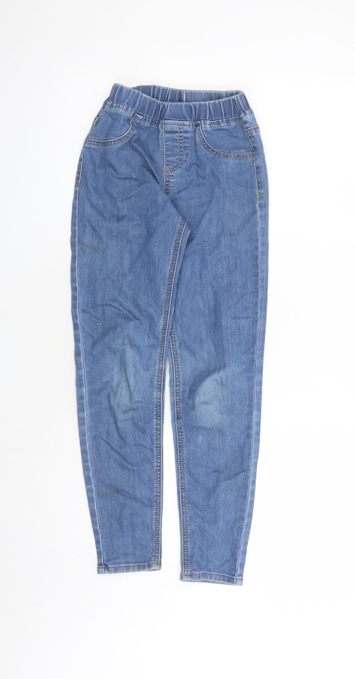 Nutmeg Girls Blue Cotton Jegging Jeans Size 9-10 Years L24 in Regular - Elasticated Waist